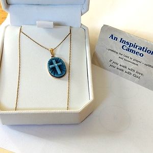 10k yellow gold cameo cross necklace